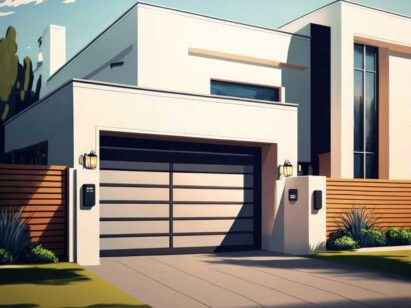 sectional modern residence with aluminum gates for garage