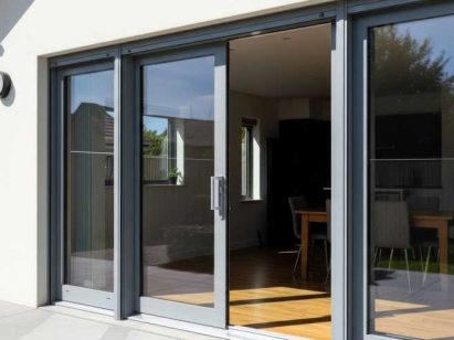 Modern sliding glass doors with aluminum frame