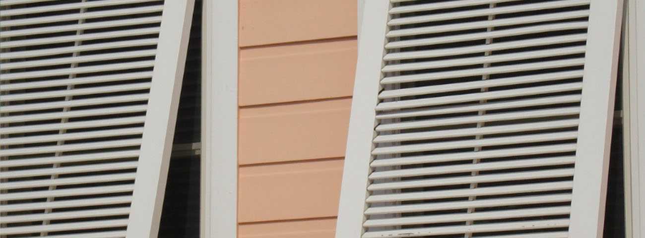 Close up of beige window shutters