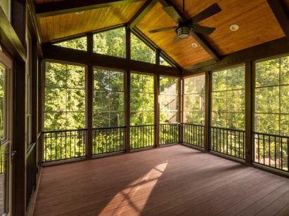 Modern screened porch with plastic windows